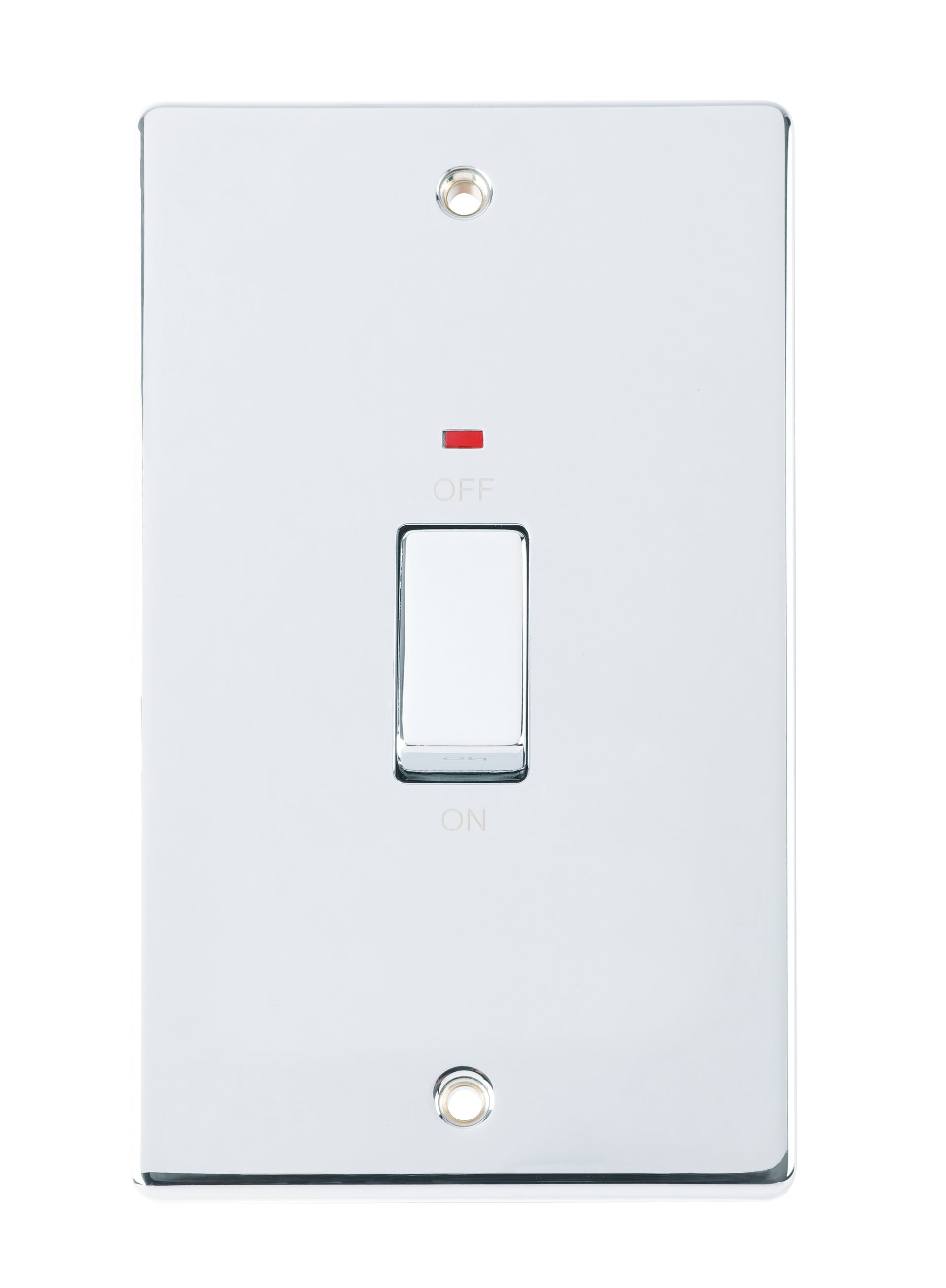 D-SP45LDPN-PCM 45A DP Switch Metal Rocker Double Plate c/w LED Polished Chrome